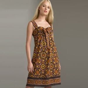 Trina Turk Woodstock Brown Orange Pink  Floral Print Shift Dress Sundress
